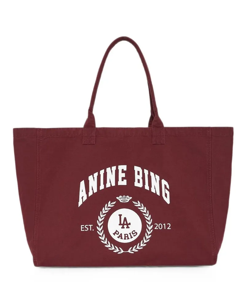 Anine Bing Leo Canvas Tote Collegiate - Fig Bordeaux