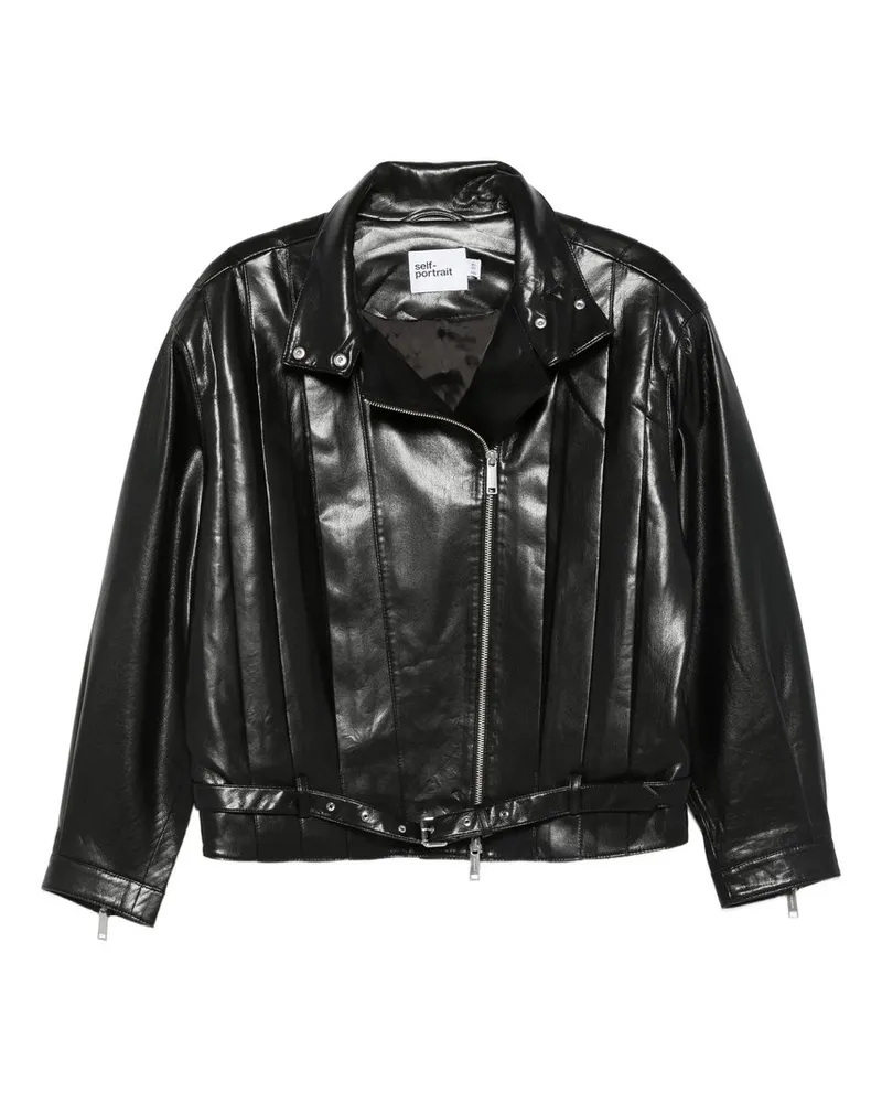 Self-Portrait Black Faux Leather Biker Jacket Schwarz