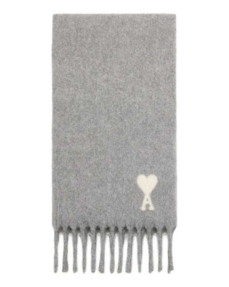 AMI Paris Alpaga Wool Scarf With Off White Ami de Coeur Jacquard Scarf Grau