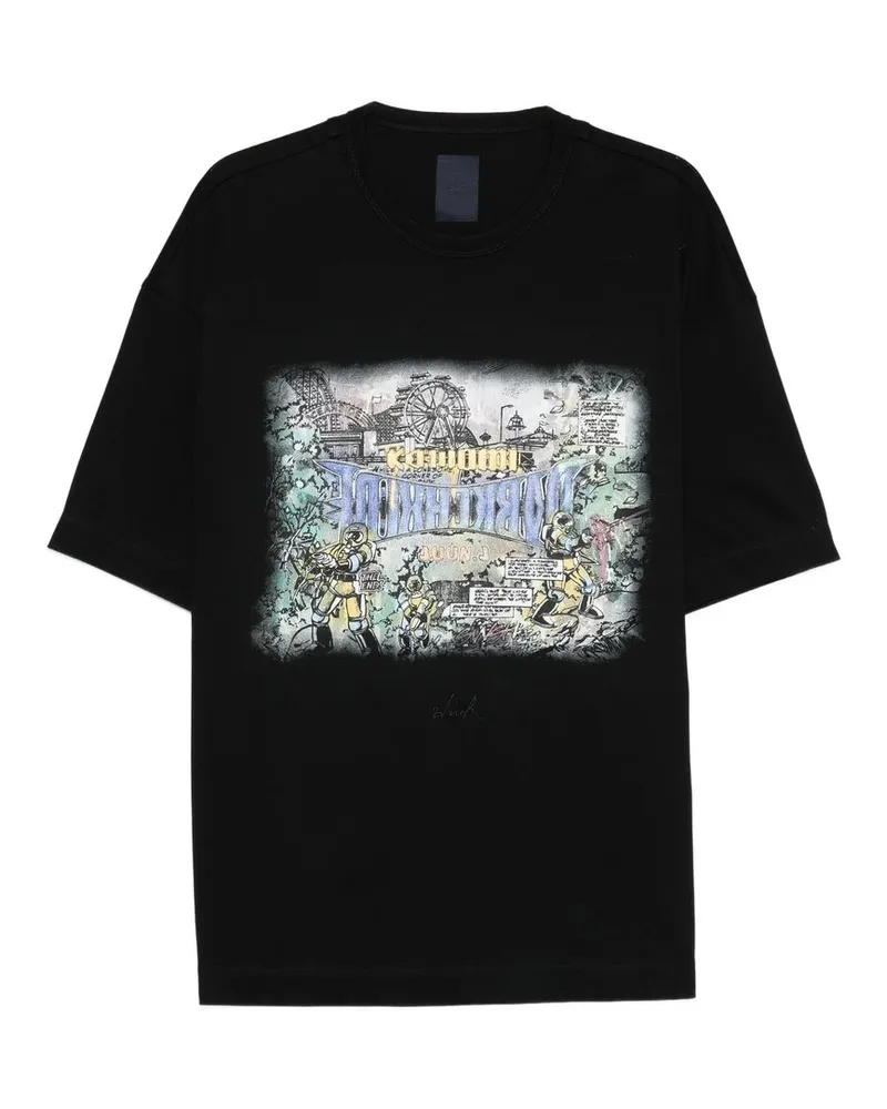 JUUN.J Space Cartoon Over Fit Short Sleeve Schwarz
