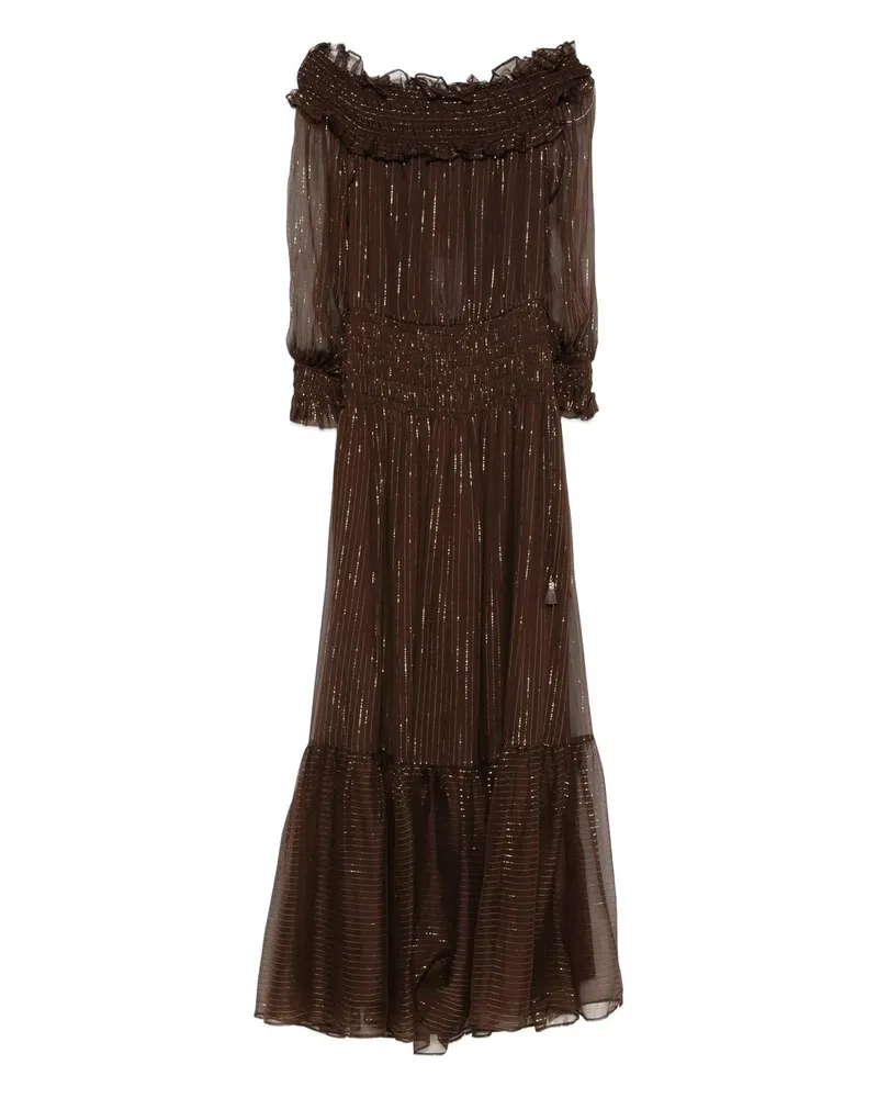 Self-Portrait Brown Georgette Maxi Dress Braun