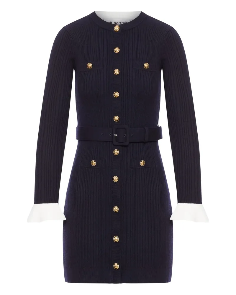 Self-Portrait Navy Viscose Knit Mini Dress Blau