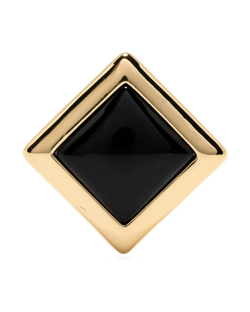 Self-Portrait Black Enamel Gold Square Earrings Schwarz