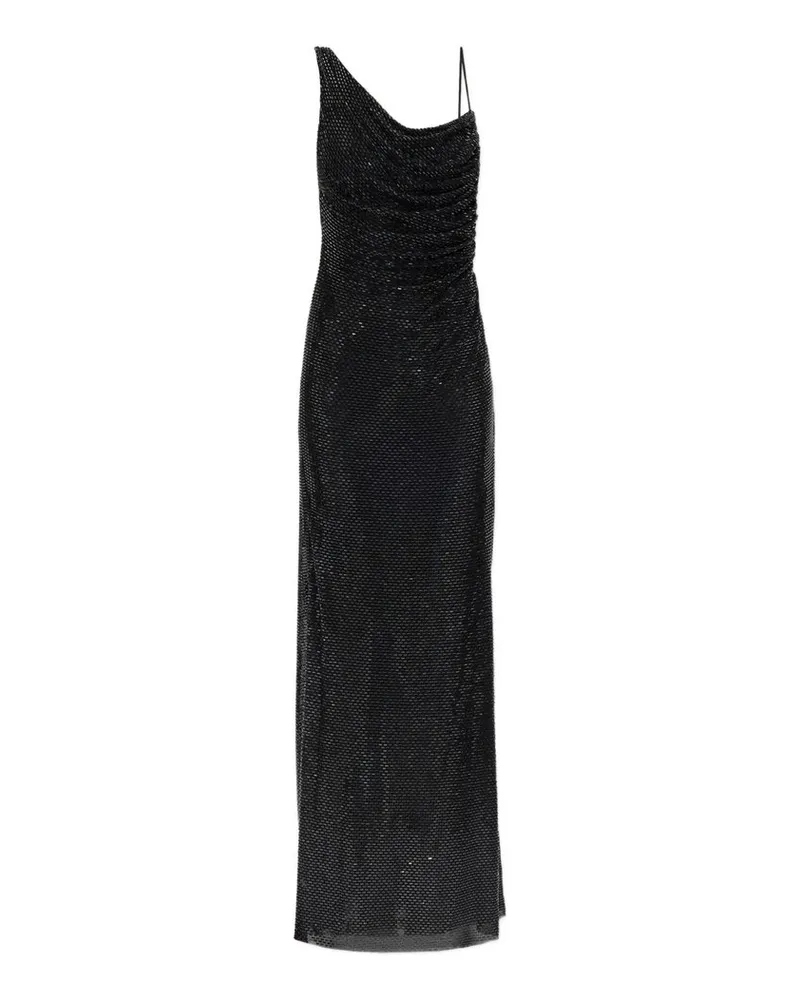 Self-Portrait Black Rhinestone Draped Maxi Dress Schwarz