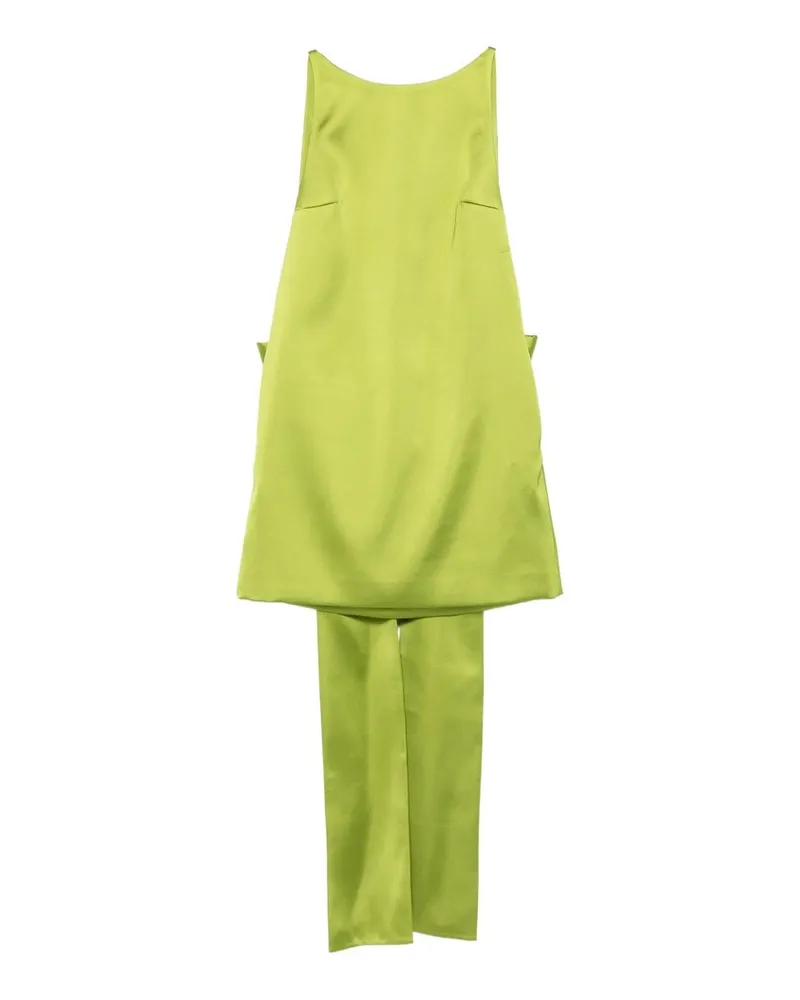 Self-Portrait Green Satin Bow Mini Dress Grün