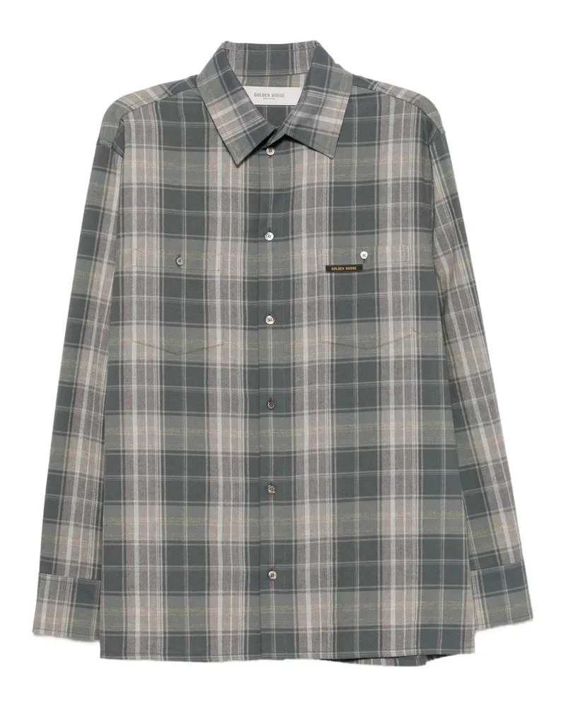 Golden Goose Journey s Over Shirt Persis With Patch Pockets Warm Check Cotton Toile Grün