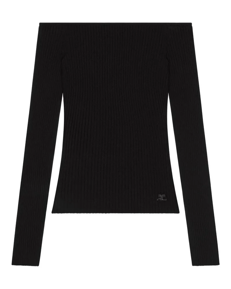 Courrèges Off Shoulder Rib Knit Top Schwarz