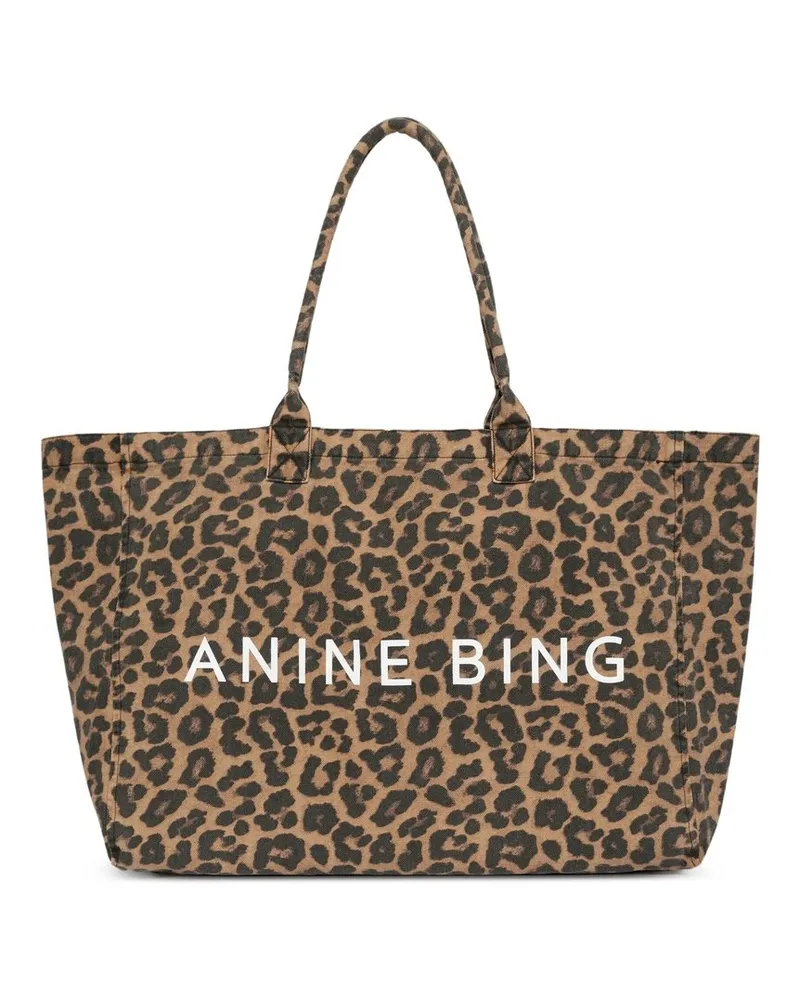 Anine Bing Leo Canvas Tote  Black And Brown Leopard Mehrfarbig