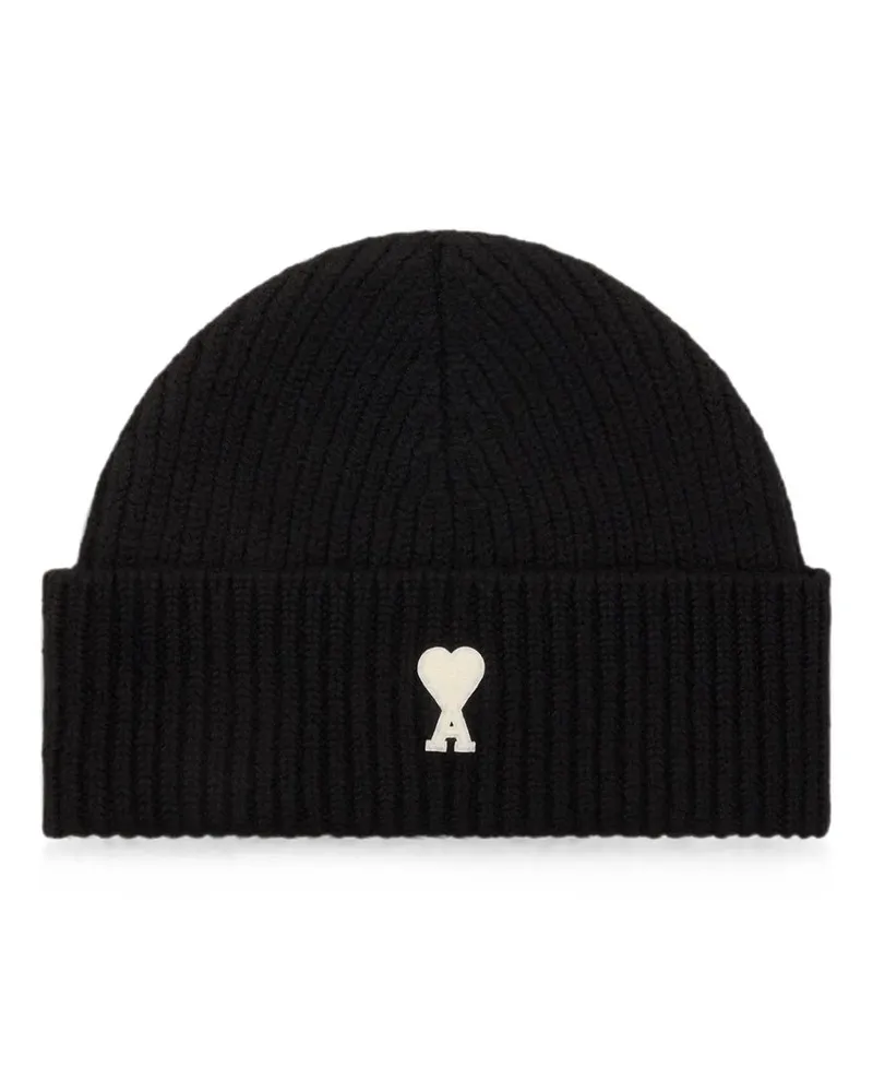 AMI Paris Beanie With Contrasted Ami de Coeur Schwarz