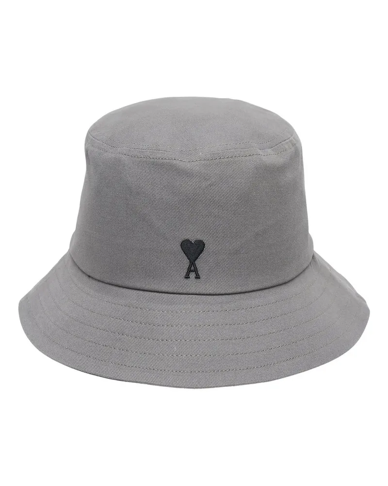 AMI Paris Black Ami de Coeur Embroidery Bucket Hat Grau