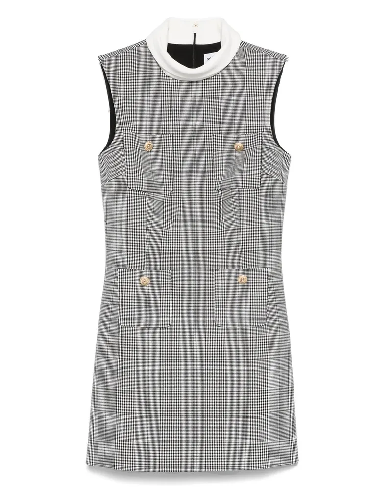 Self-Portrait Sleeveless Prince of Wales Check Mini Dress Schwarz