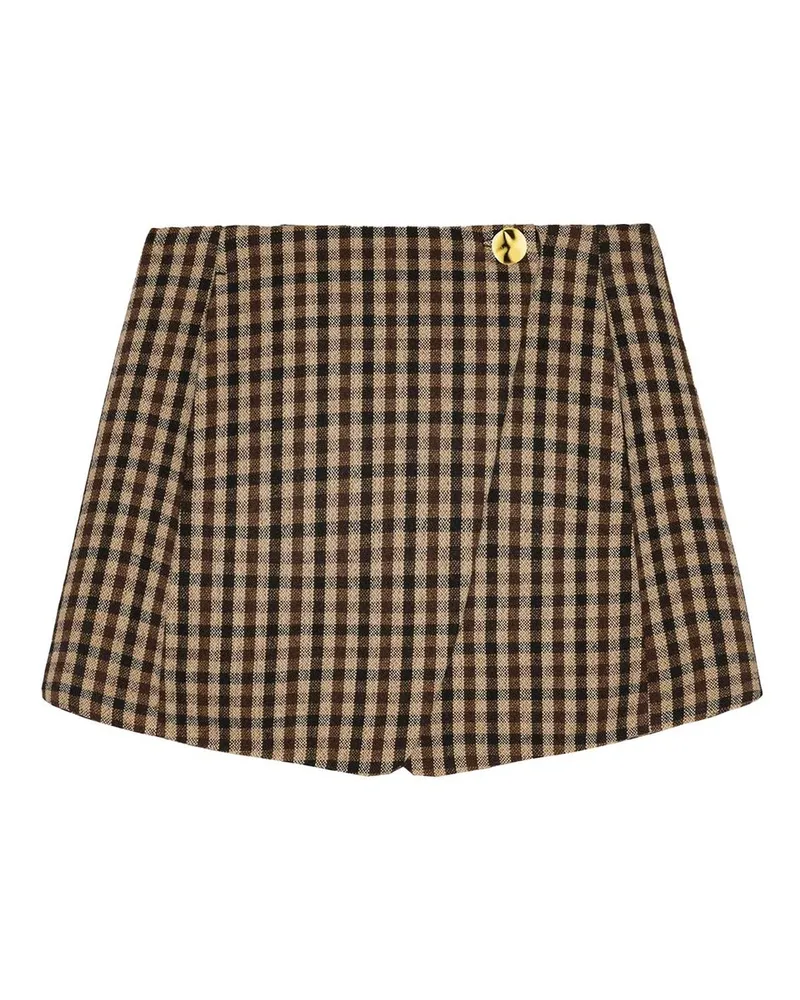 Ganni Check Wool Mix Skirt Braun