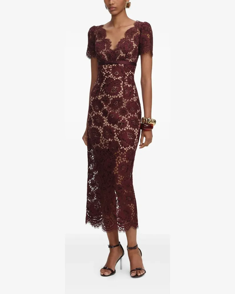 Self-Portrait Burgundy Floral Lace Midi Dress Rot