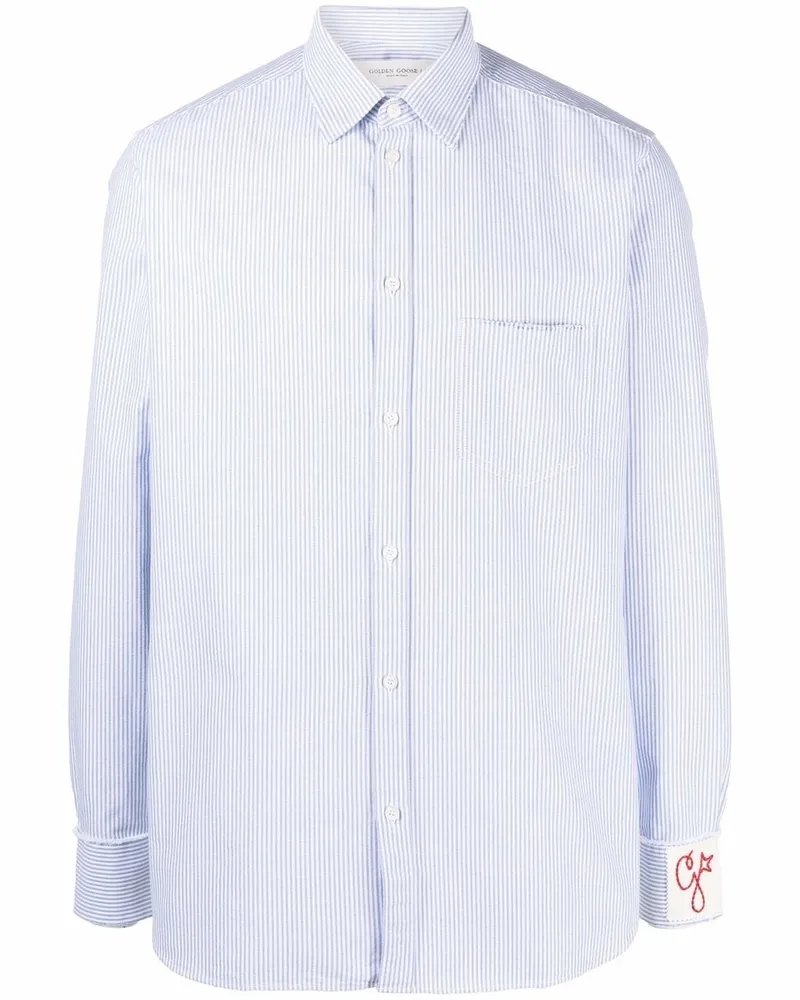 Golden Goose Regular Oxford Streifen Baumwollhemd Weiß