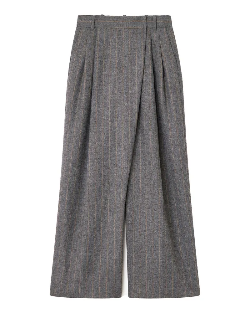 Ganni Brushed Wool Stripe Mid Waist Pants Grau