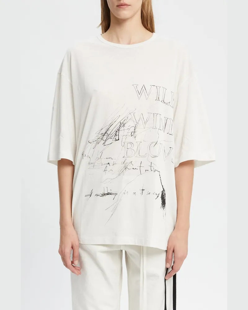Ann Demeulemeester Aga High Comfort t Shirt With "wild Wind Blows" Print Weiß