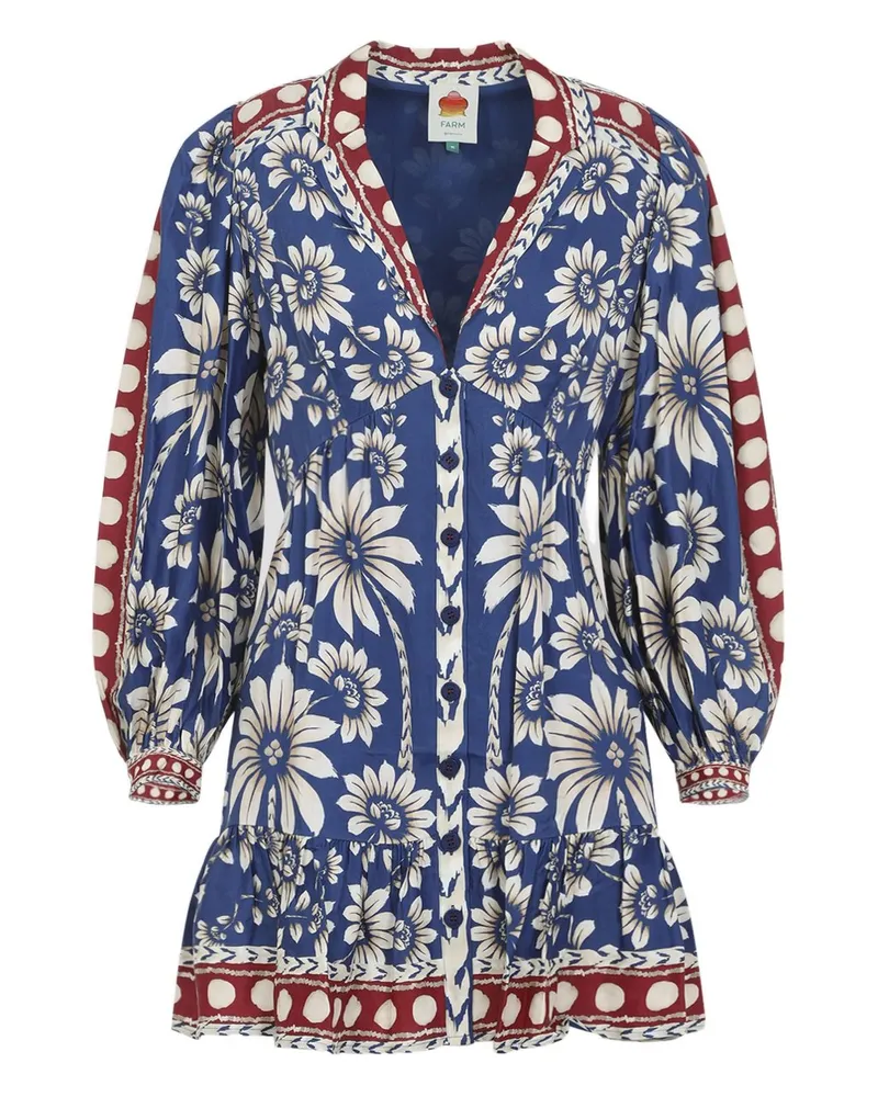 FARM Rio Luna Blue Long Sleeve Mini Dress Blau