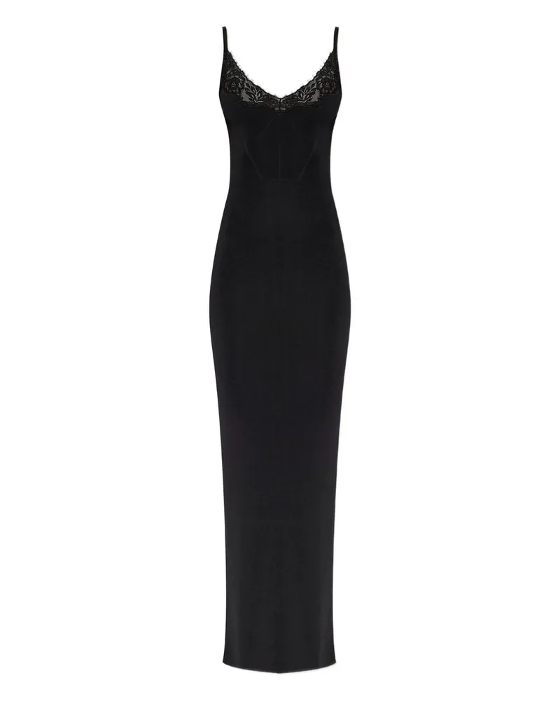 Self-Portrait Black Viscose Knit Maxi Dress Schwarz