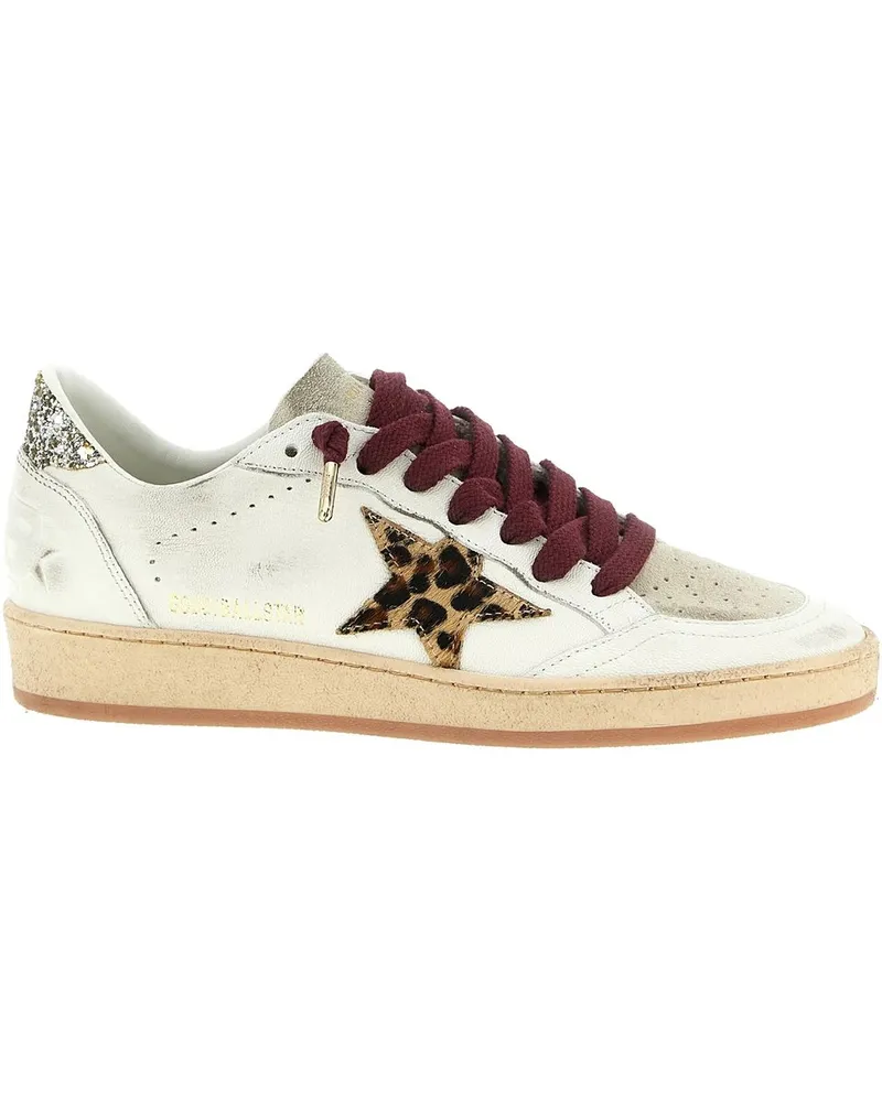Golden Goose Ballstar Nappa Upper Toe And Spur Suede Tongue Horsy Star Glitter Heel Weiß