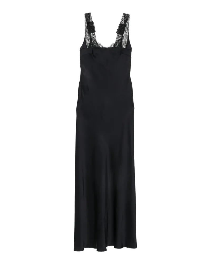 forte_forte Abito Lungo Scollo Pizzo Envers Satin Blau