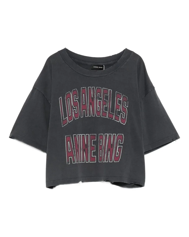 Anine Bing Johnny Cropped Tee  Washed Black Schwarz