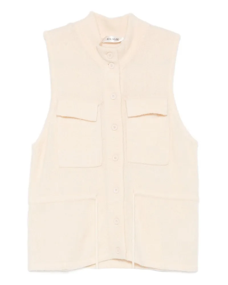 Aya Muse Button Vest With Tie Beige