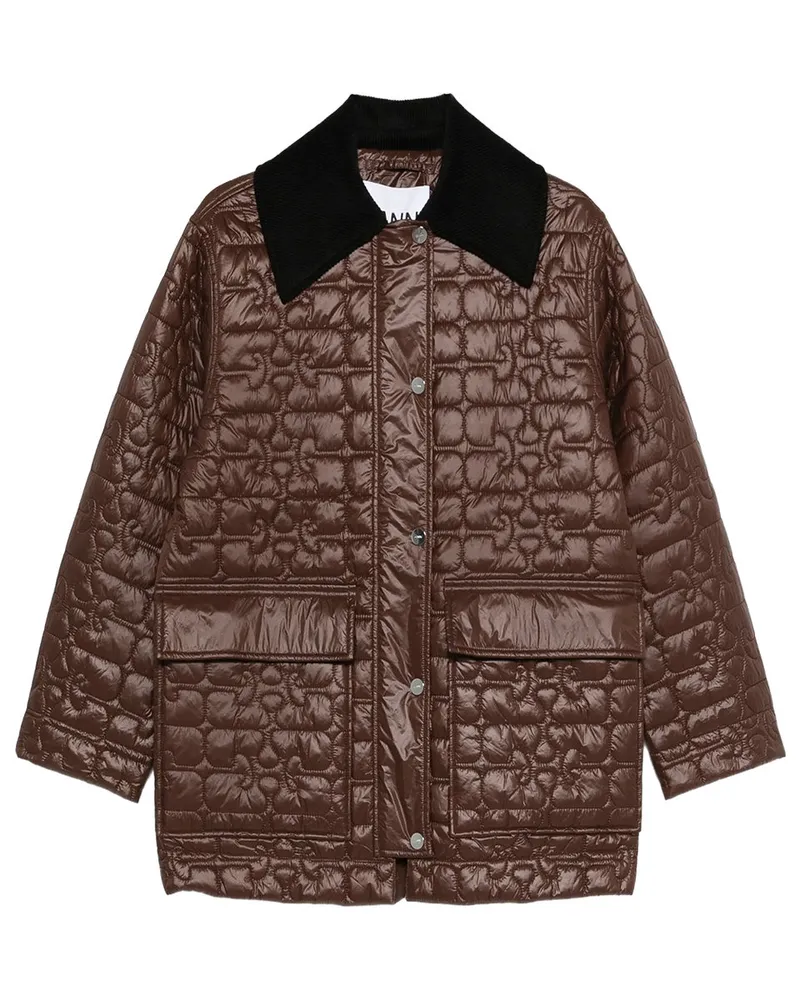 Ganni Shiny Quilt Midi Jacket W0397 Braun