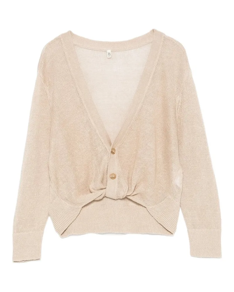 R13 3/4 Sleeve Twisted Front Cardigan Beige