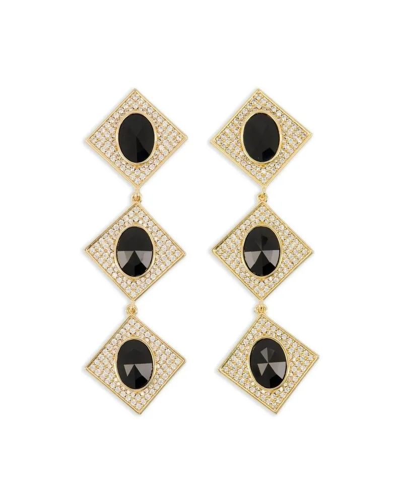 Self-Portrait Gold Crystal Black Tiered Earrings Schwarz