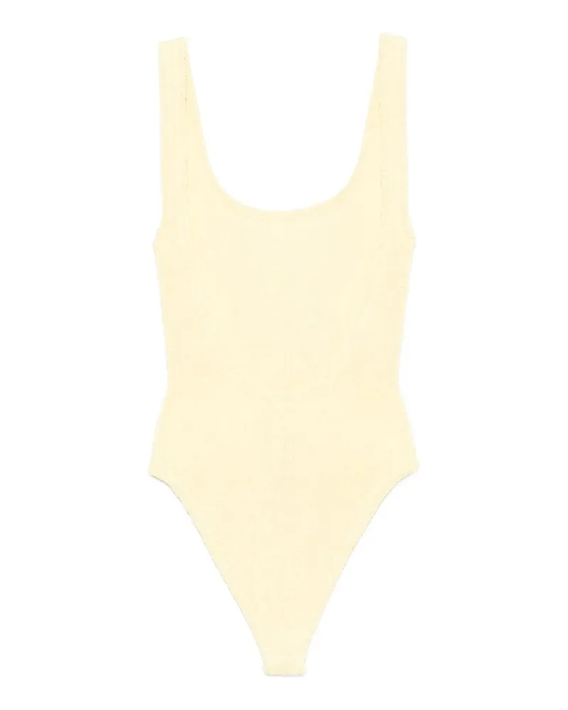 Hunza G Square Neck Swim Metallic Crinkle Weiß