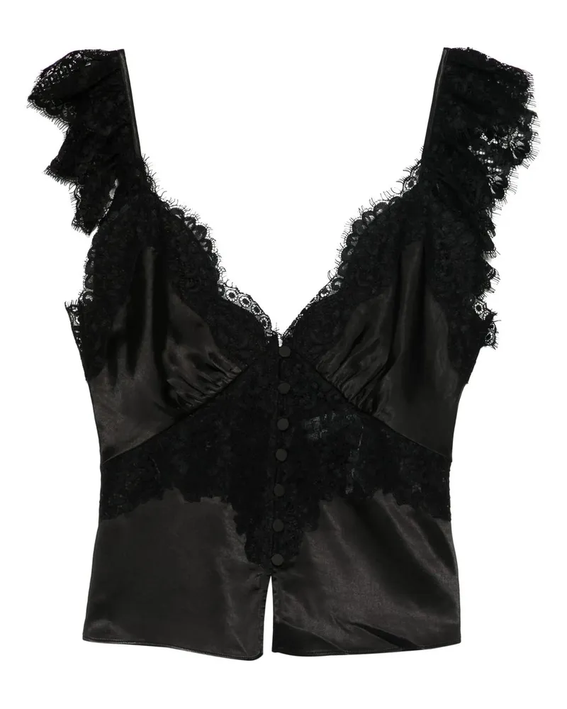 Self-Portrait Black Satin Lace Top Schwarz