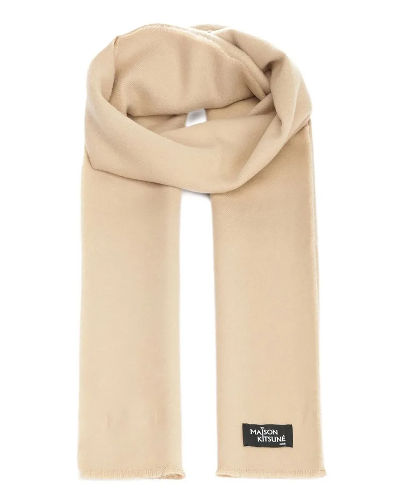Kitsuné Wool Fringe Scarf Beige