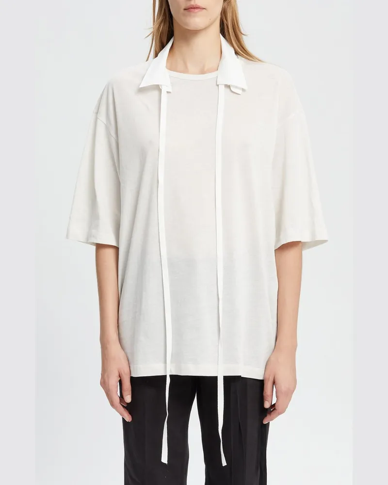 Ann Demeulemeester Agapi High Comfort t Shirt With Det. Collar+"hollow Words" Print Weiß