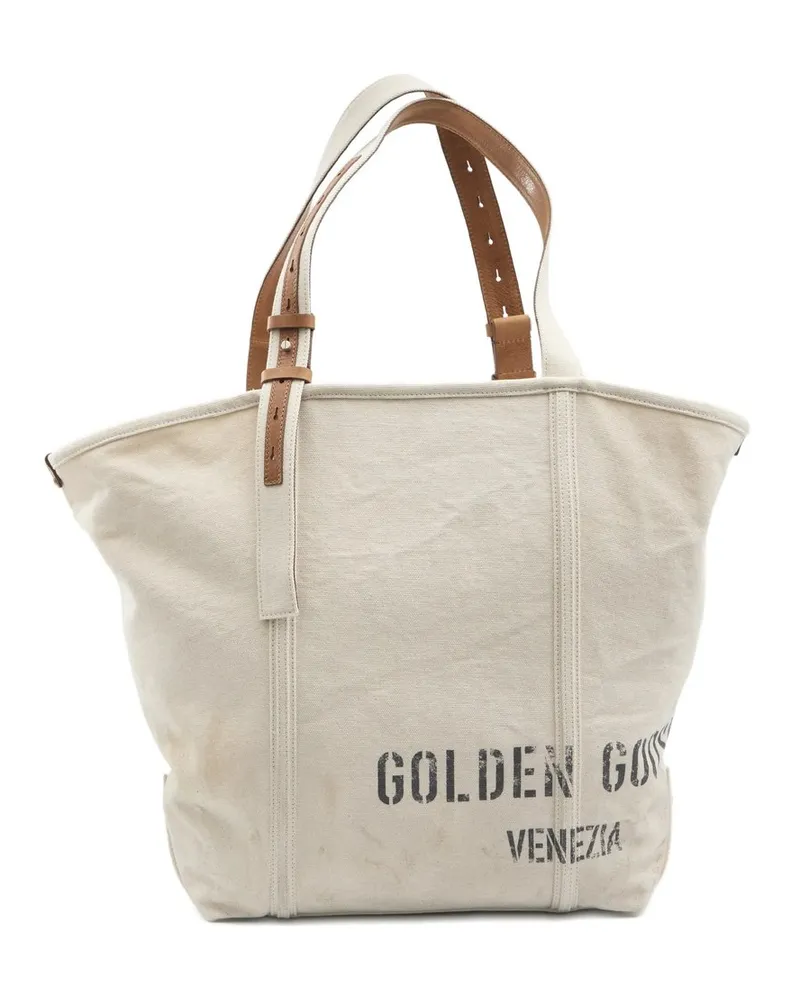 Golden Goose Shopping 24.7 ew Treated Canvas Body And Leather Detail With Antique Silver Accessories Beige