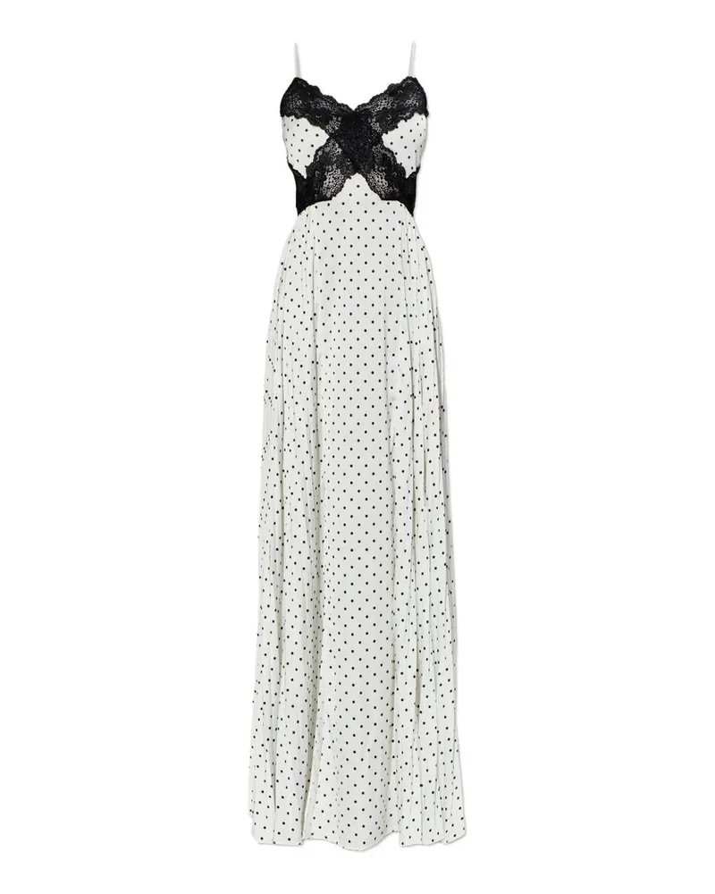 Self-Portrait White Polka Dot Satin Lace Maxi Dress Weiß