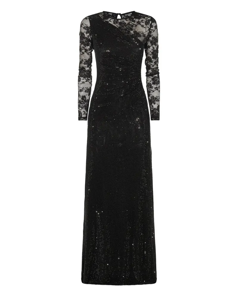 Self-Portrait Black Rhinestone Lace Sleeves Maxi Dress Schwarz
