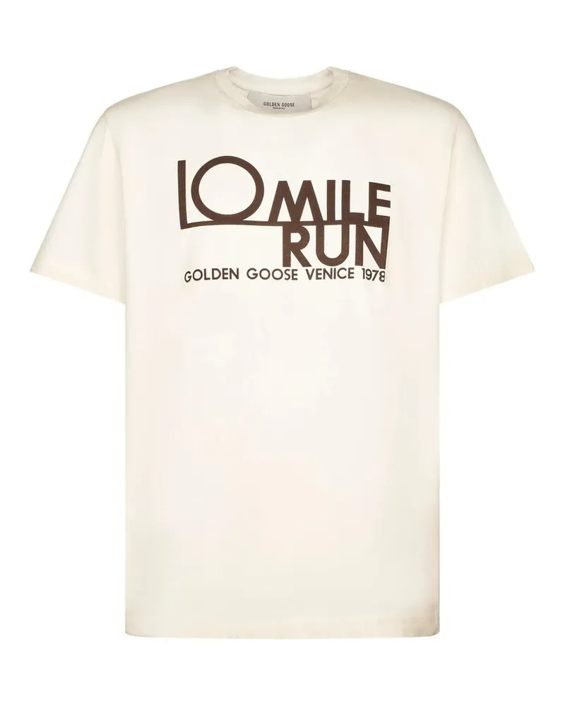 Golden Goose Journey M T-shirt Regular Gauze Cotton Jersey Vintage Treatment With Pritnt Weiß
