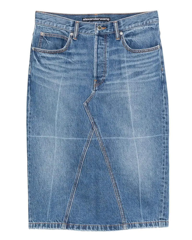 Alexander Wang Straight Skirt w/ Faded Fold Lines Blau
