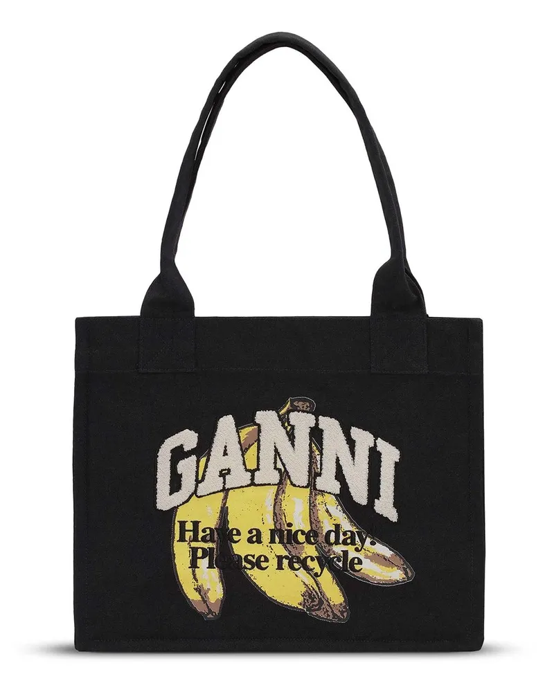 Ganni Large Shopper Banana Print Schwarz