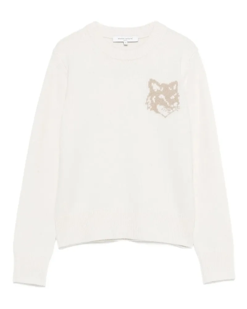 Kitsuné Fox Head Intarsia Merino Jumper Weiß