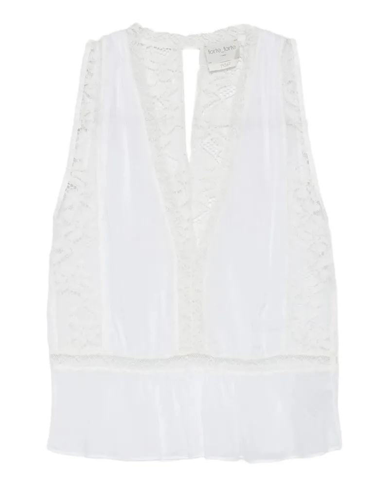 forte_forte Top Voile Co/se e Pizzo Weiß
