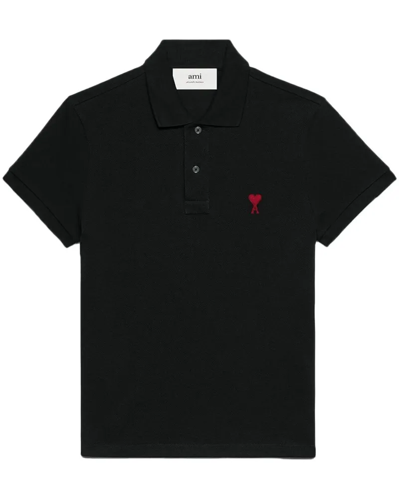 AMI Paris Polo With Red Ami de Coeur Schwarz