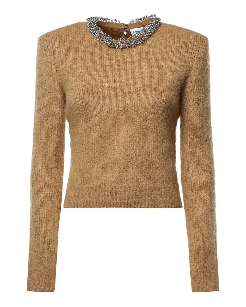 Self-Portrait Brown Beaded Trim Knit Jumper Braun