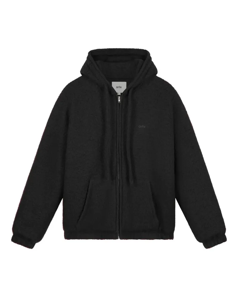 Arte Antwerp Boiled Wool Hooded Jacket Schwarz