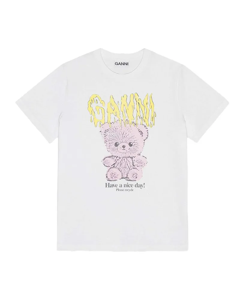 Ganni Basic Cotton Jersey Teddy Relaxed T-shirt Weiß