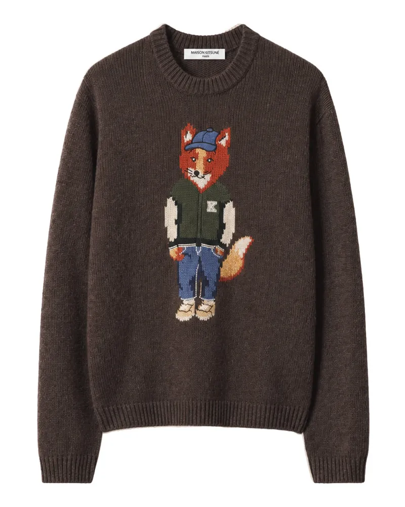 Kitsuné Dressed Fox Intarsia Wool Jumper Mrmkj02kt1241 Braun