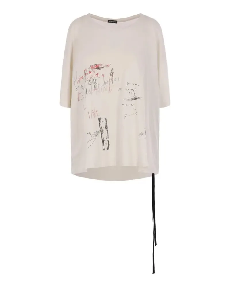Ann Demeulemeester lu Relax Fit Boxy Tshirt With "everything is Fine Sketch" Print Weiß