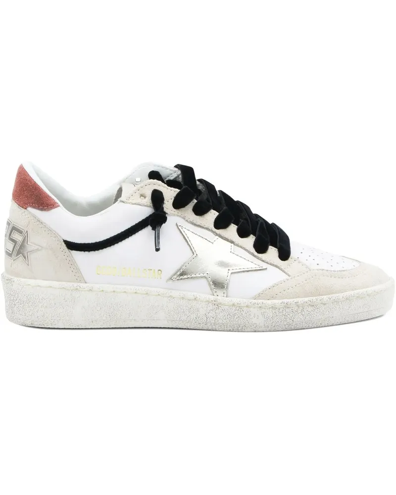 Golden Goose Ball Star Leather Upper Suede Toe And Spur Laminated Star Waxed Suede Heel Weiß