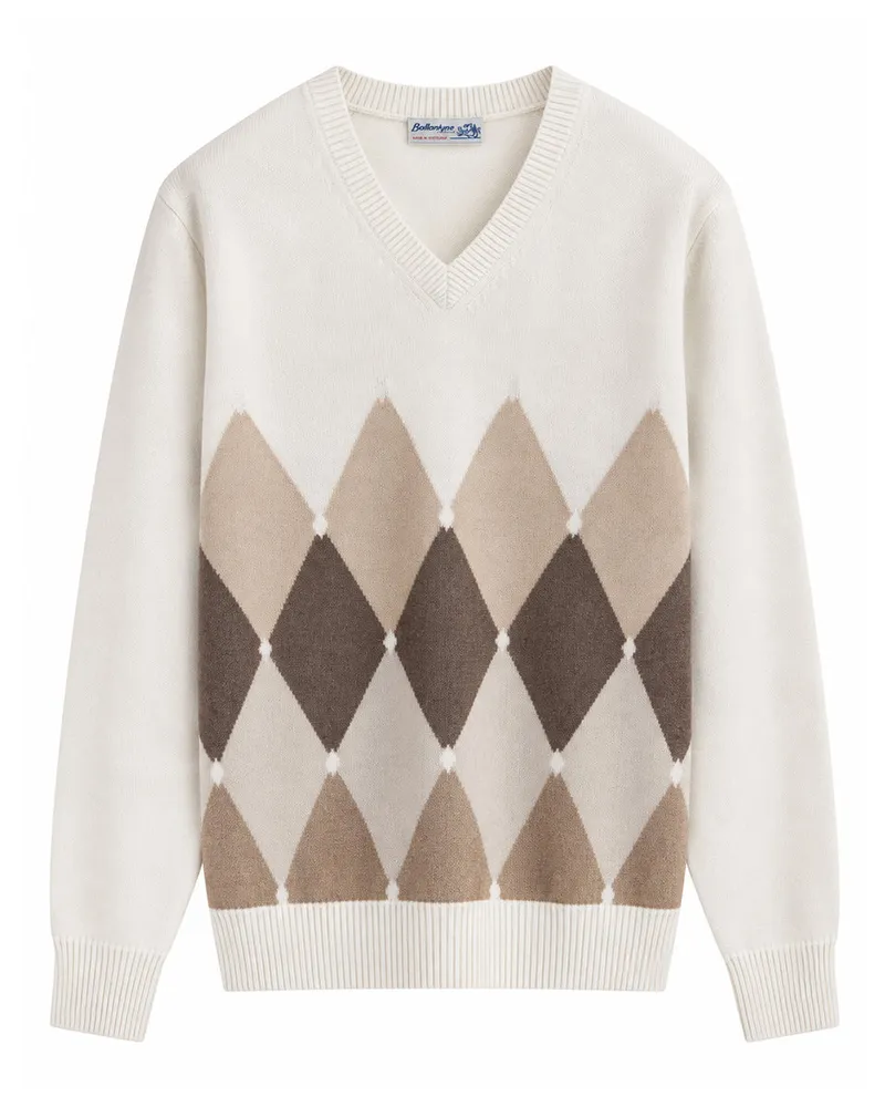 Ballantyne v Neck Pullover 100% ws Classic Diamond B2p001 7k0a8 98033 Weiß
