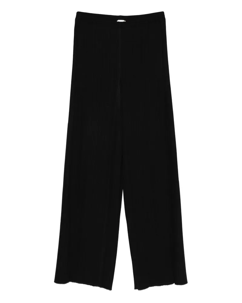 forte_forte Poly Crepe Plisse` Regular Waist Pants Schwarz